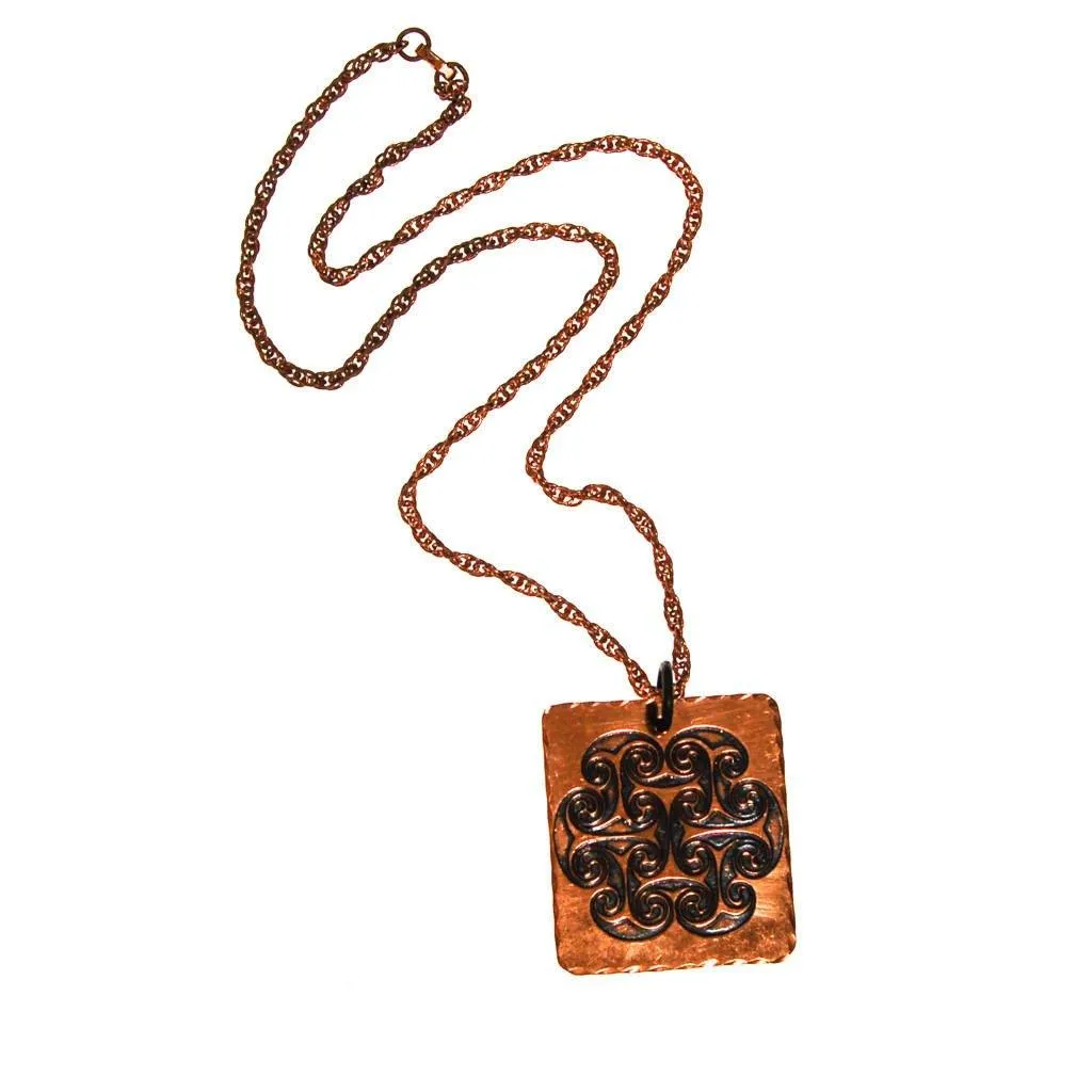 1970s Bohemian Chic Square Copper Pendant Statement Necklace