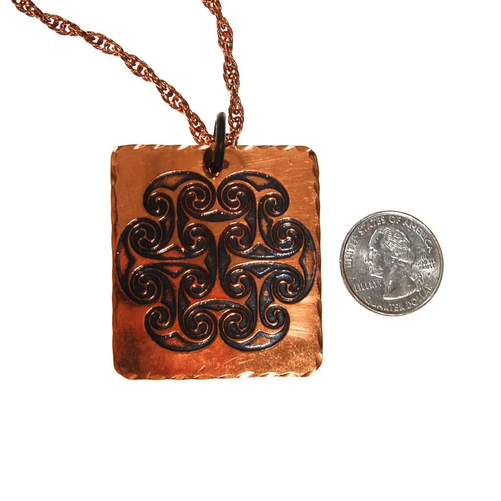 1970s Bohemian Chic Square Copper Pendant Statement Necklace