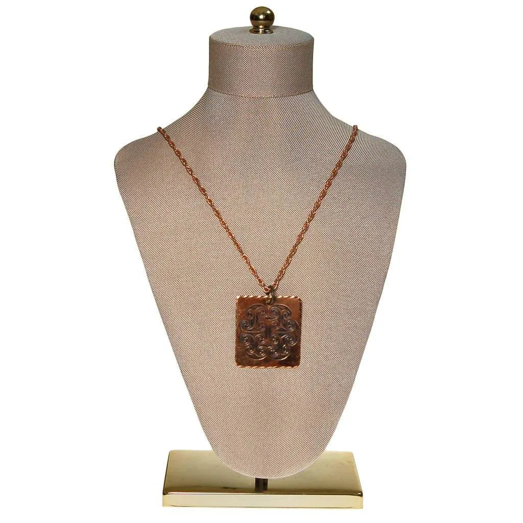 1970s Bohemian Chic Square Copper Pendant Statement Necklace