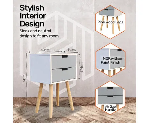2 Drawer Side Table Modern Sleek & Stylish Neutral Design 61cm