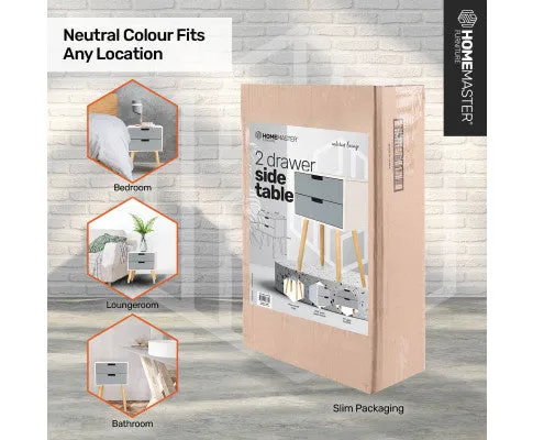 2 Drawer Side Table Modern Sleek & Stylish Neutral Design 61cm