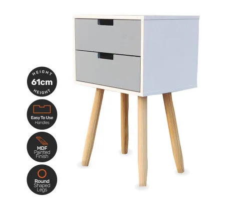 2 Drawer Side Table Modern Sleek & Stylish Neutral Design 61cm
