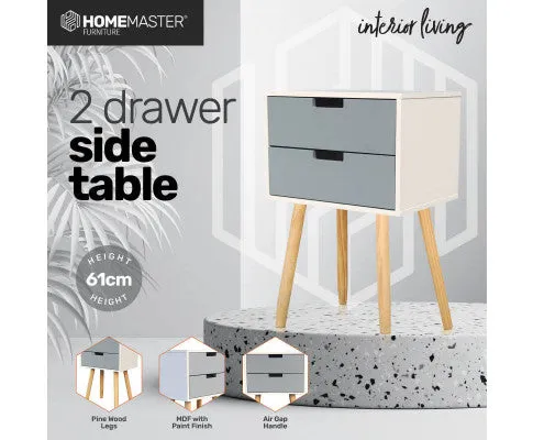 2 Drawer Side Table Modern Sleek & Stylish Neutral Design 61cm