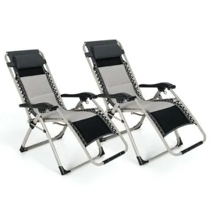 2 Pieces Adjustable Padded Lounge Recliner with Removable Head Pillow-Black - Co