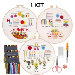 3 Pieces Set Starter Novice Embroidery Floral Kit