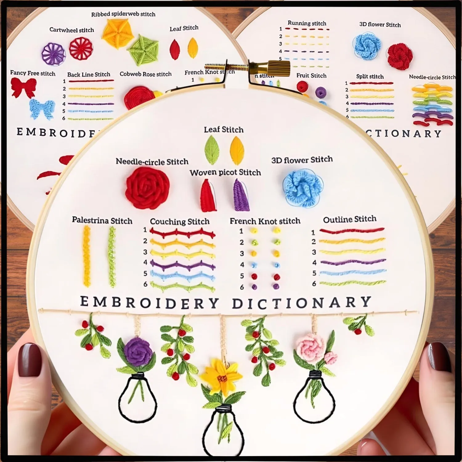 3 Pieces Set Starter Novice Embroidery Floral Kit
