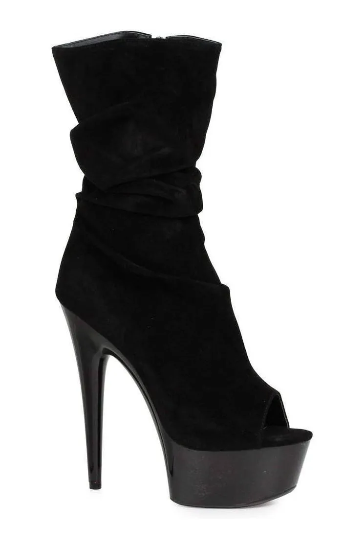 609-SCRUNCH Ankle Boots  | Black Faux Suede