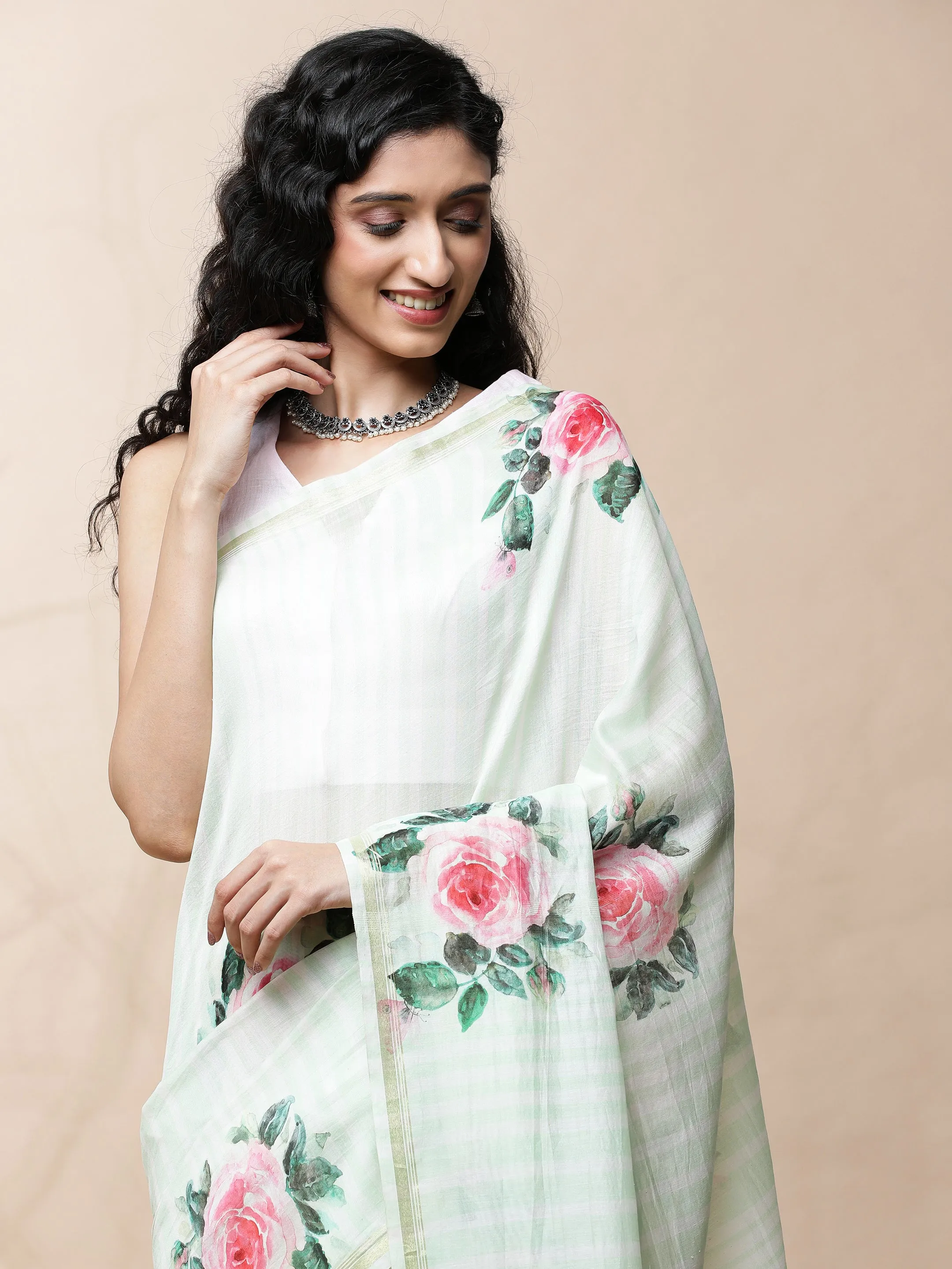 Adah Chanderi Green With Stripes Saree