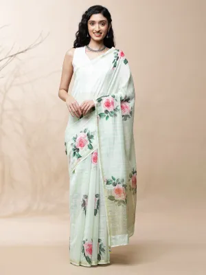 Adah Chanderi Green With Stripes Saree