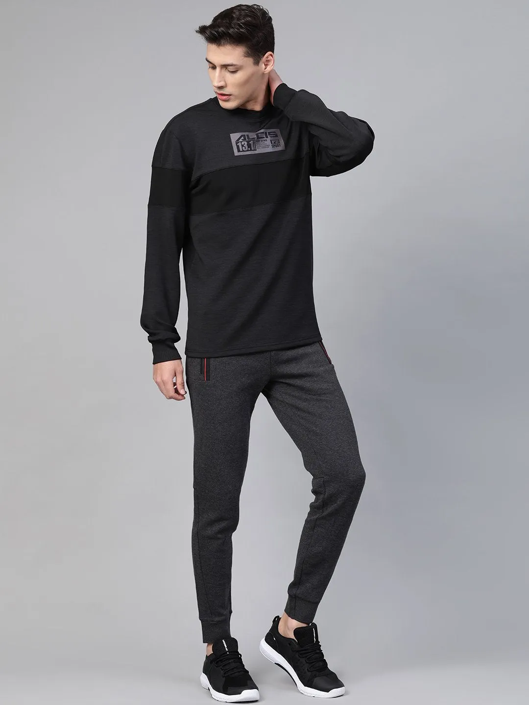 Alcis Men Charcoal Grey Solid Running Sweatshirt