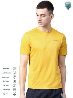 Alcis Men Yellow Solid Slim Fit Round Neck VIROPROTKT T-shirt