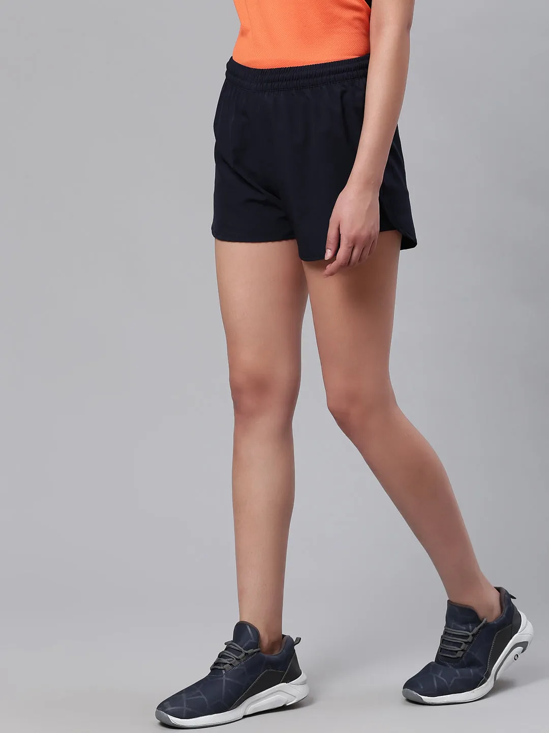 Alcis Women Navy Blue Solid Slim Fit Running Shorts