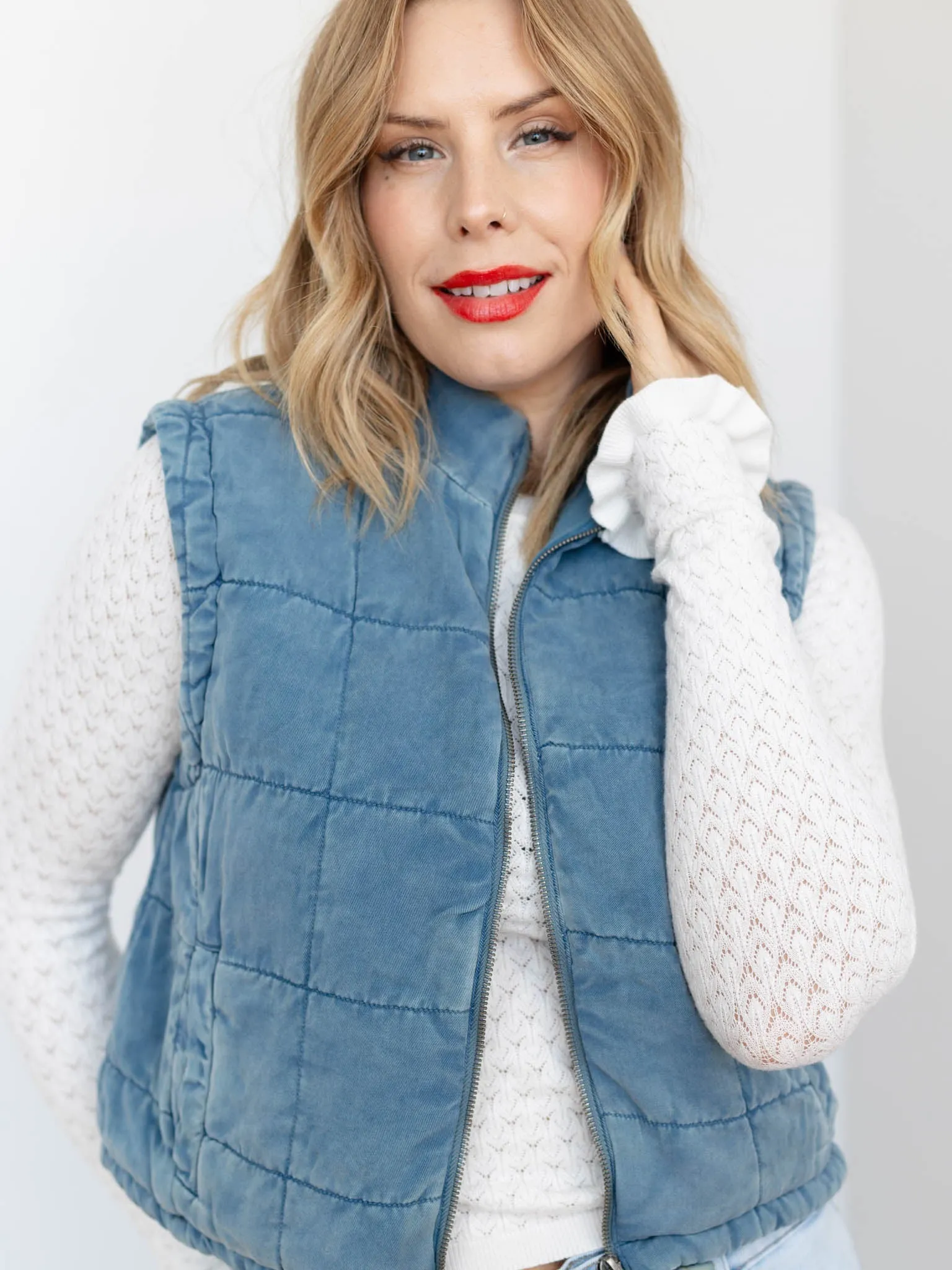 Allie Rose Ruffle Sleeve Pointelle Top
