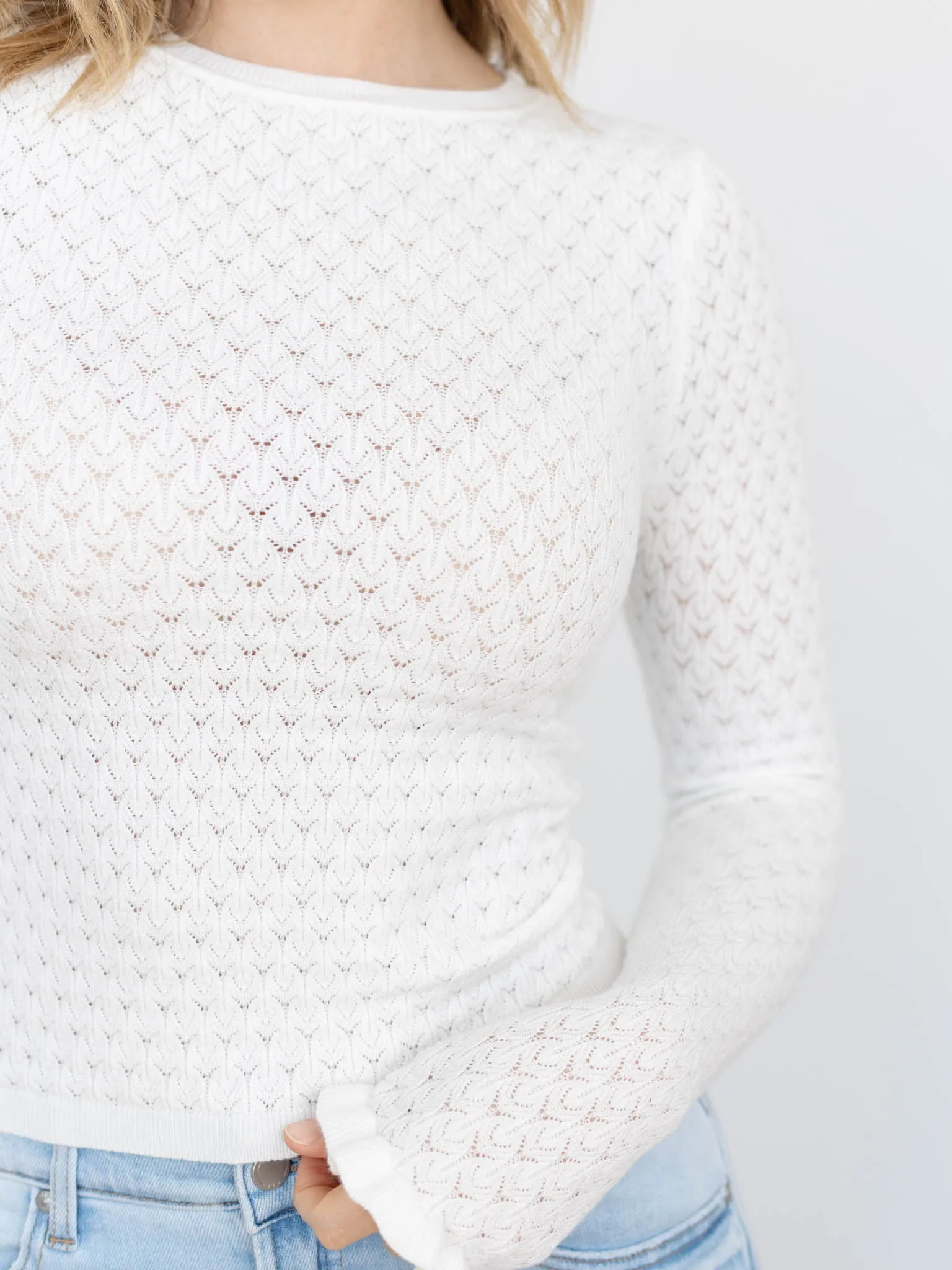 Allie Rose Ruffle Sleeve Pointelle Top