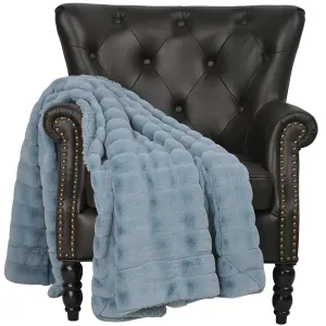 Ashley Blue - Soft Ribbed Plush Throw Blanket Large Size (60 X 80)