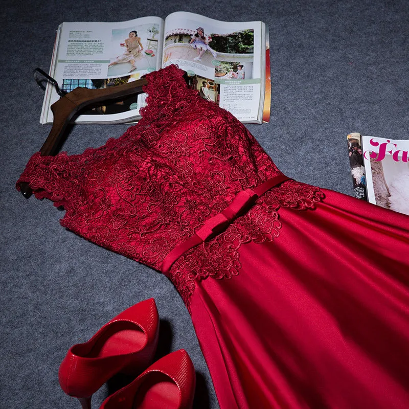Beautiful Long Soft Satin with Lace Bridesmaid Dress, A-line Prom Dress