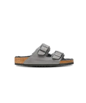 Birkenstock Arizona Oiled Leather Shearling Iron Sandals