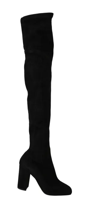 Black Solid Suede Over Knee Boots
