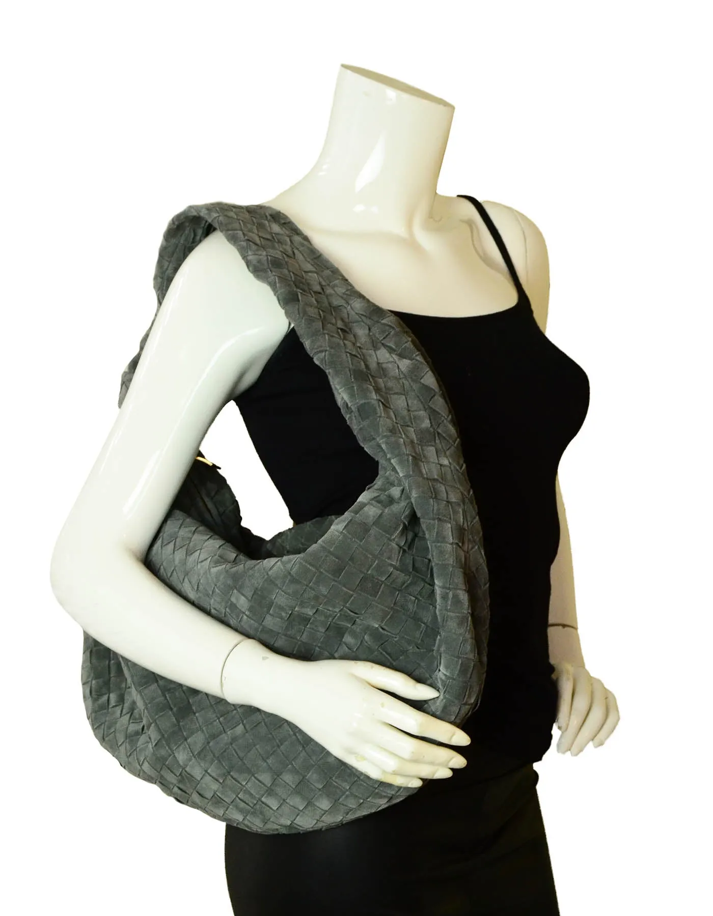 Bottega Veneta Grey Suede Medium Jodie Hobo Bag