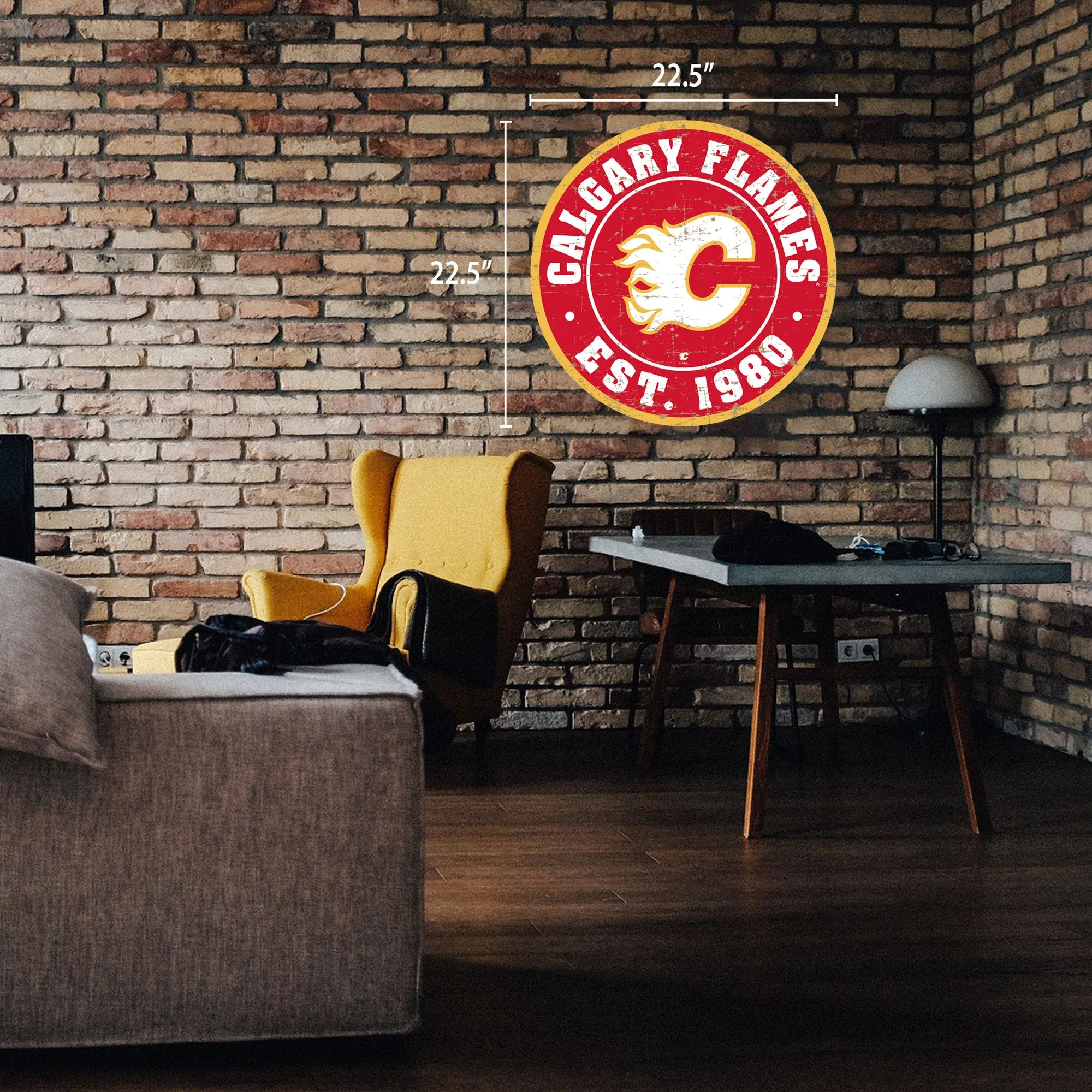 Calgary Flames Wall Sign - 22" Round Distressed