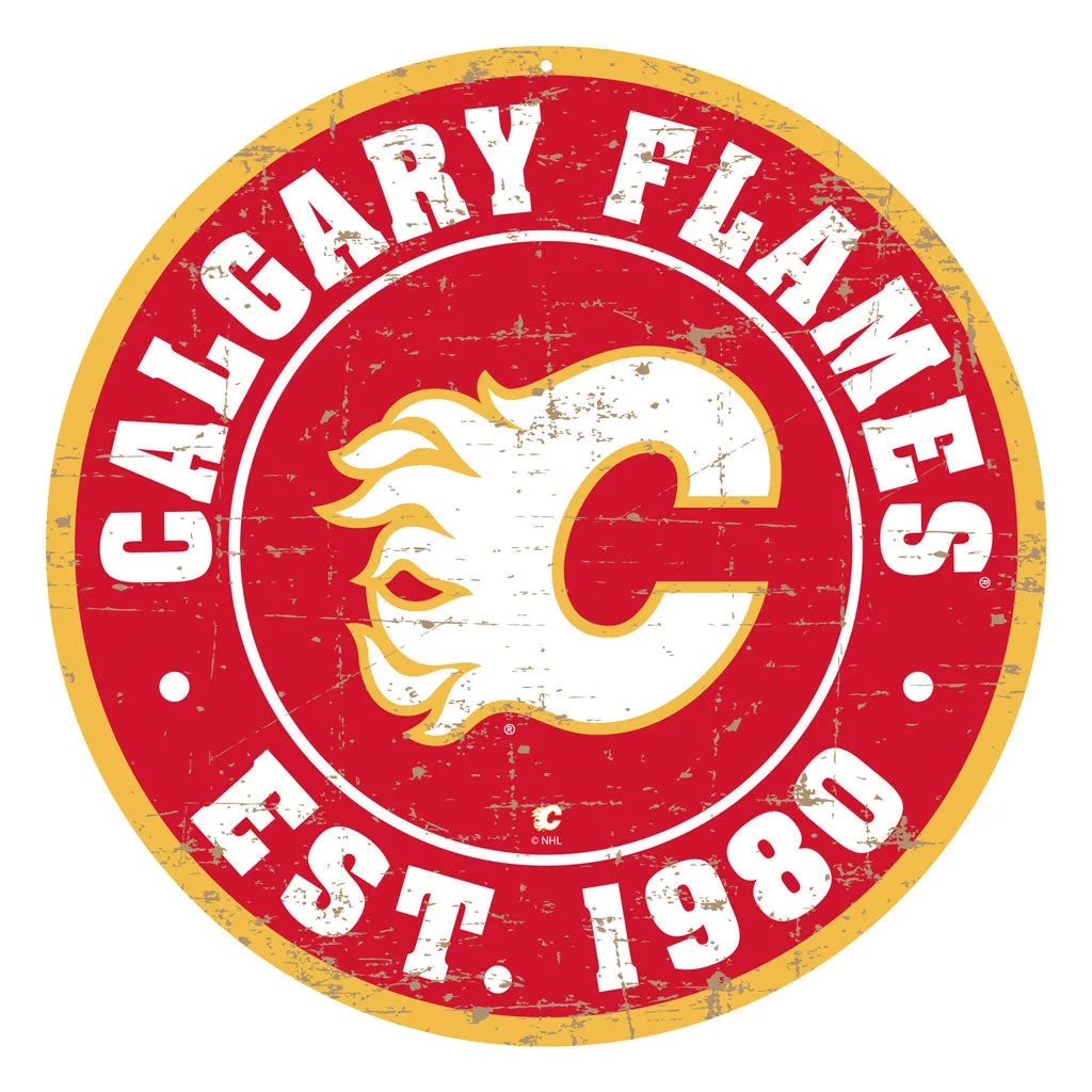 Calgary Flames Wall Sign - 22" Round Distressed