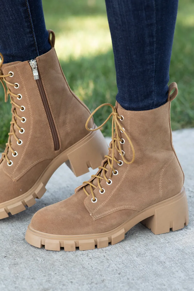 Camel Lug Sole Lace Up Boots