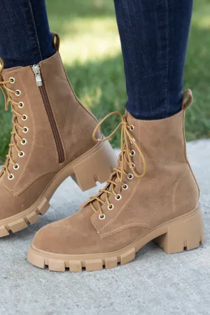 Camel Lug Sole Lace Up Boots