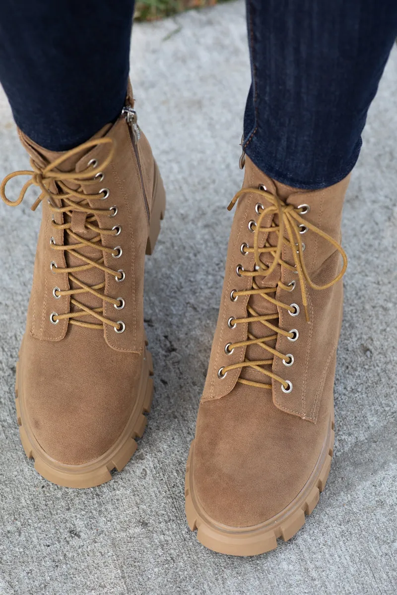 Camel Lug Sole Lace Up Boots