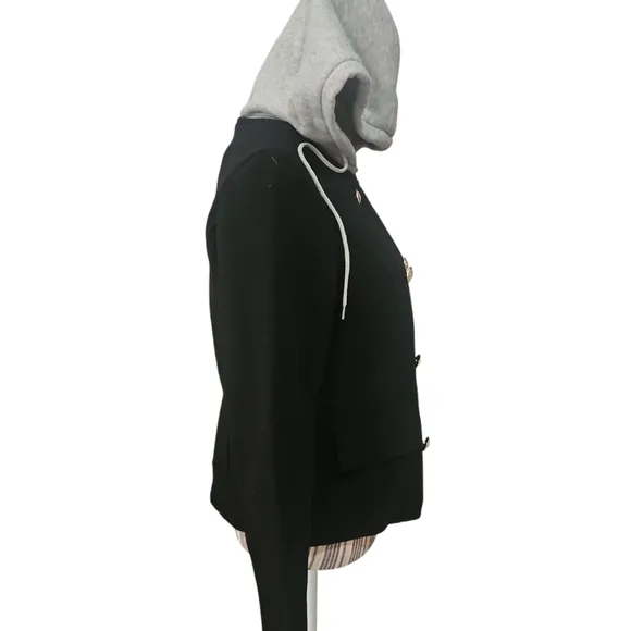Cavalini Petite Black Double-Breasted Women's Jacket with Gray Hood Size PM