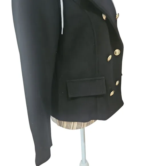 Cavalini Petite Black Double-Breasted Women's Jacket with Gray Hood Size PM