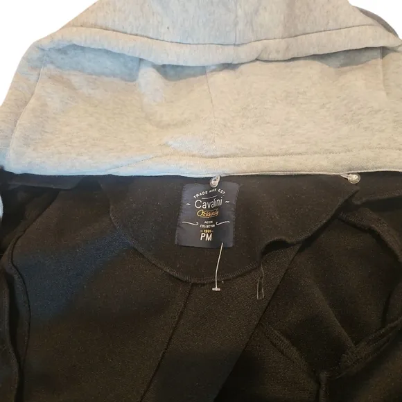 Cavalini Petite Black Double-Breasted Women's Jacket with Gray Hood Size PM