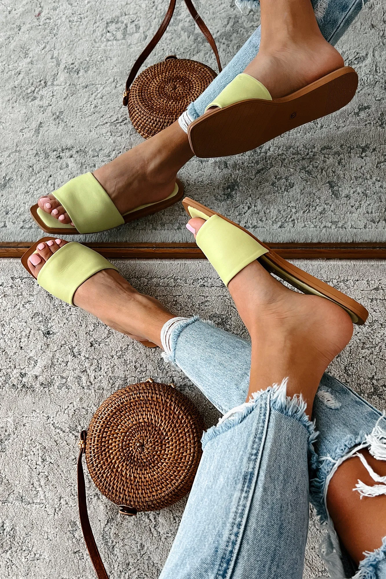 Chic Happens Square Toe Slide Sandals (Green Tea)