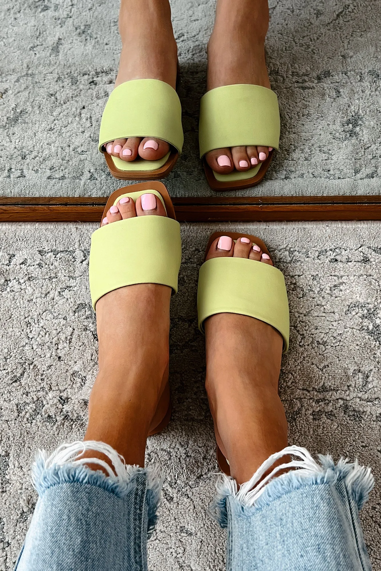 Chic Happens Square Toe Slide Sandals (Green Tea)