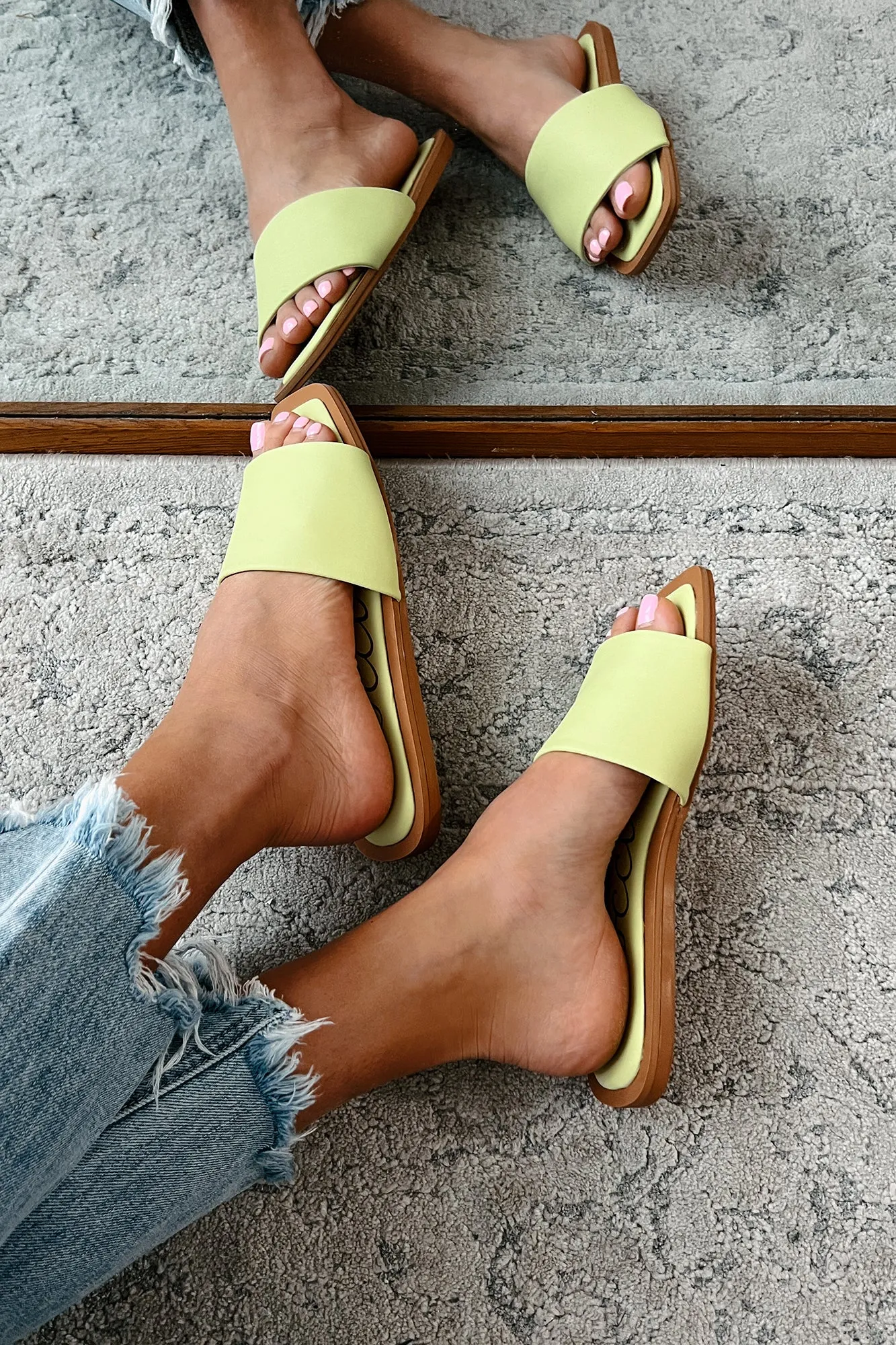 Chic Happens Square Toe Slide Sandals (Green Tea)