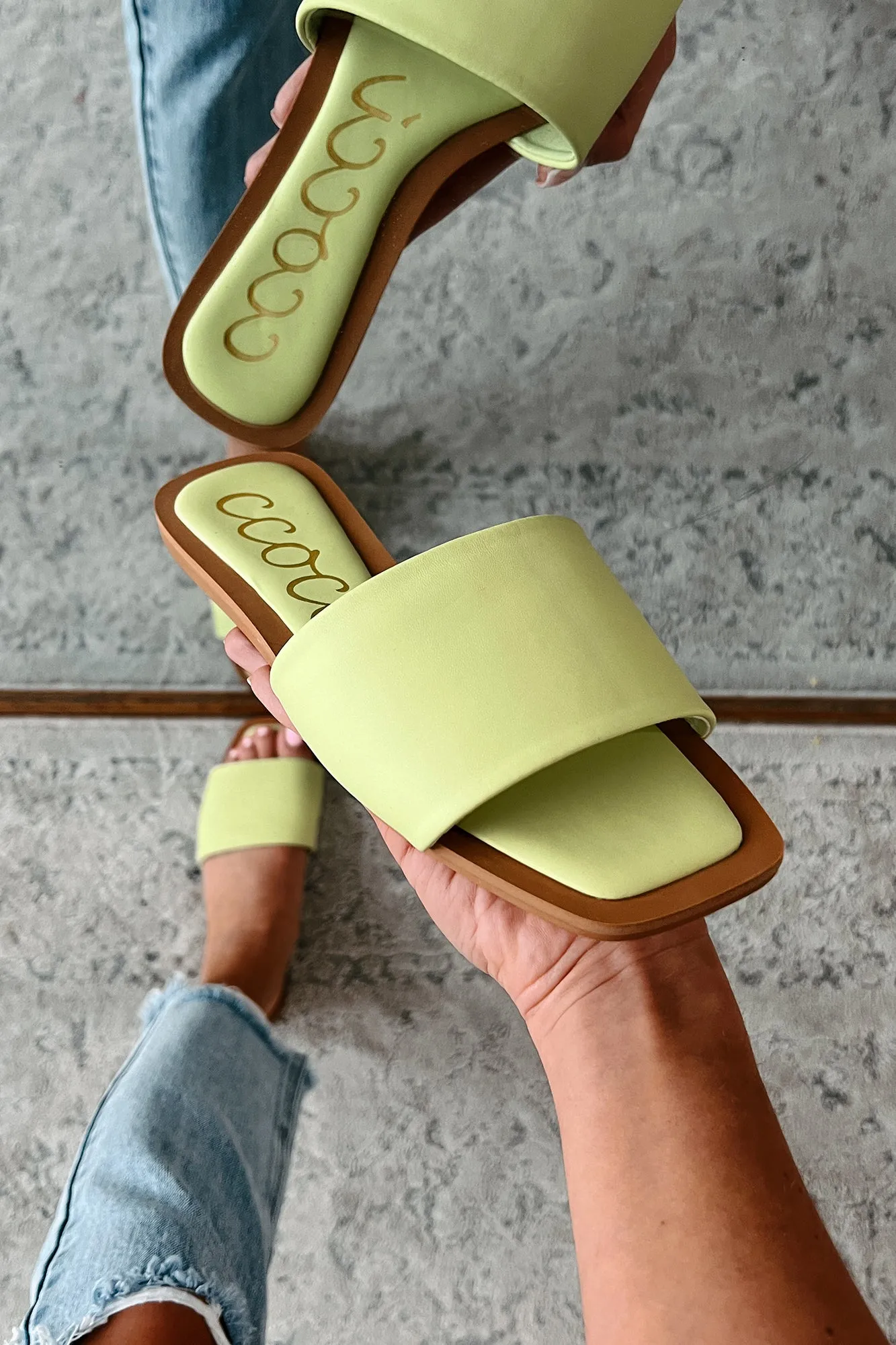Chic Happens Square Toe Slide Sandals (Green Tea)