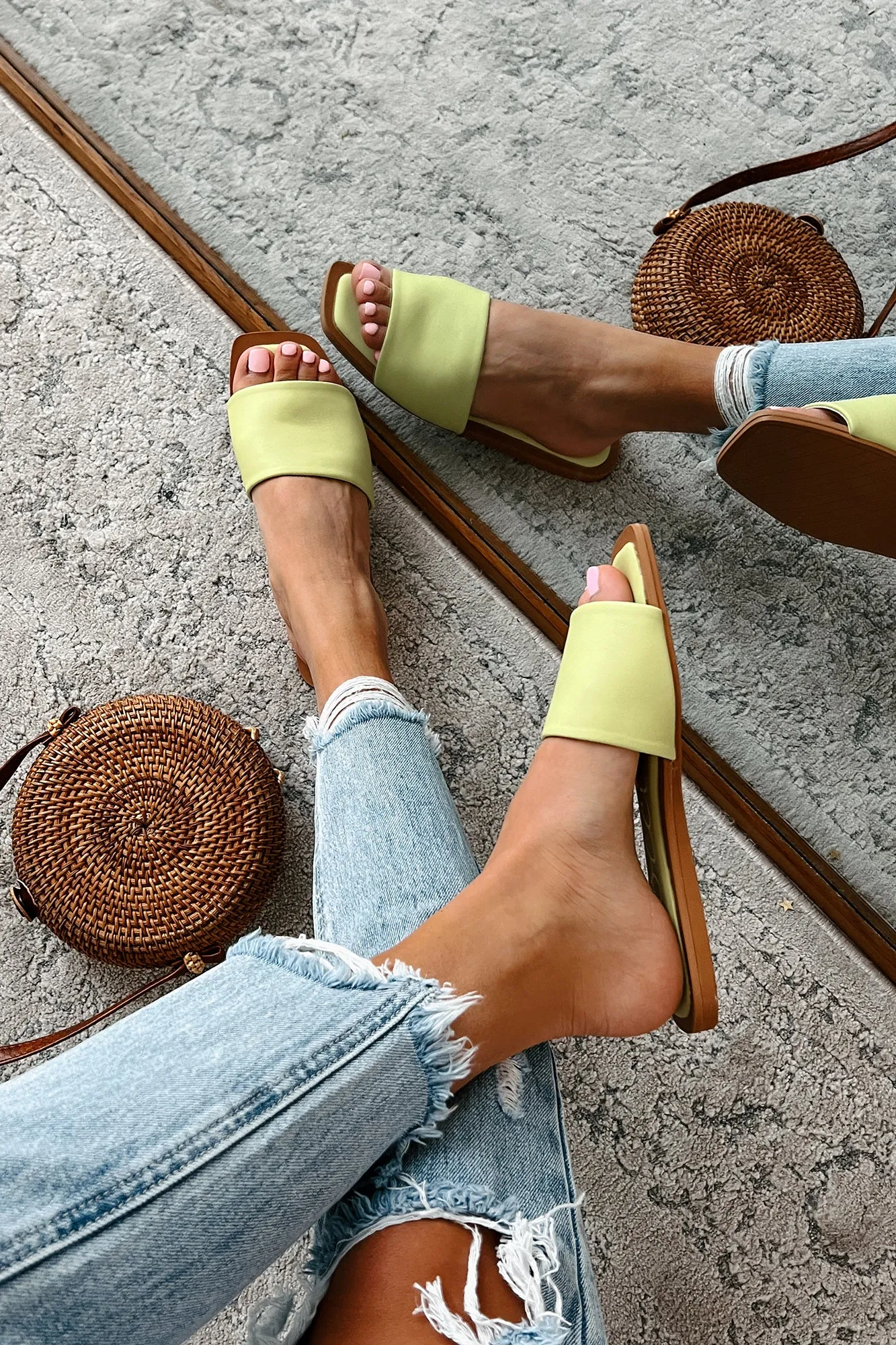 Chic Happens Square Toe Slide Sandals (Green Tea)