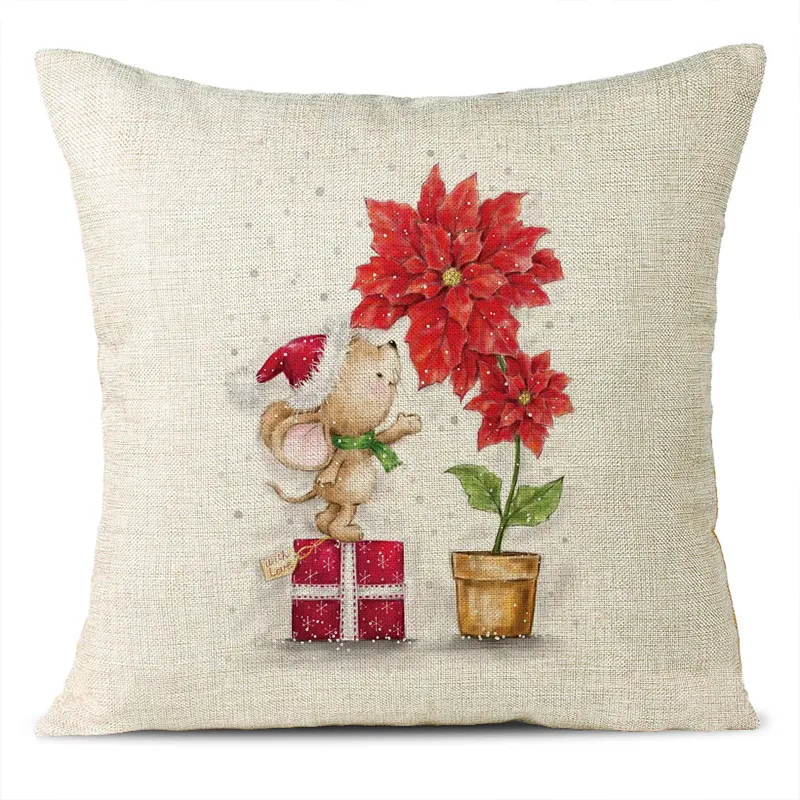 Christmas Themed Linen Pillowcase