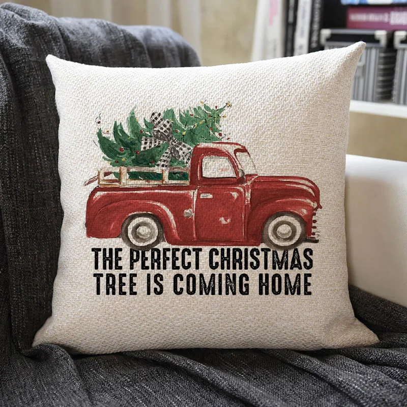 Christmas Themed Linen Pillowcase