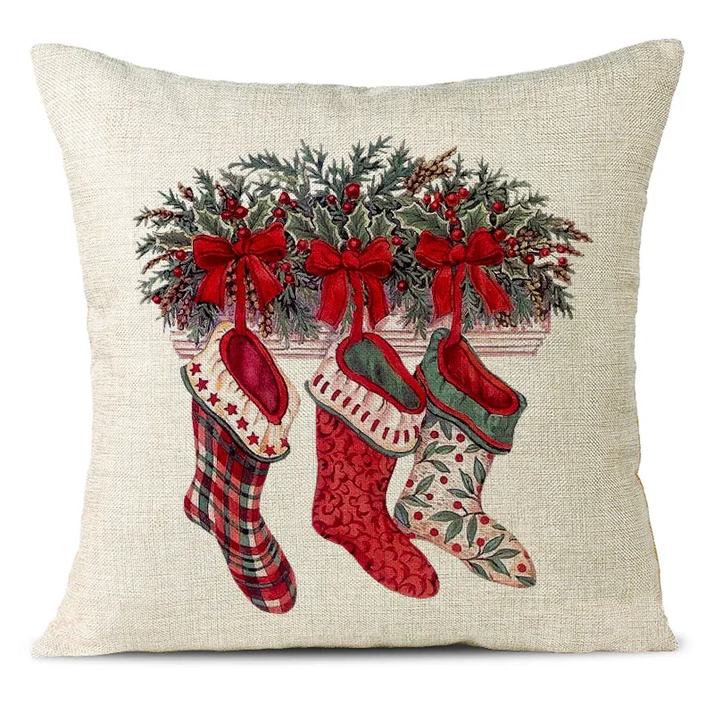 Christmas Themed Linen Pillowcase
