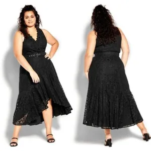 City Chic Women's Allover Lace Hi-Lo Midi‎ Dress