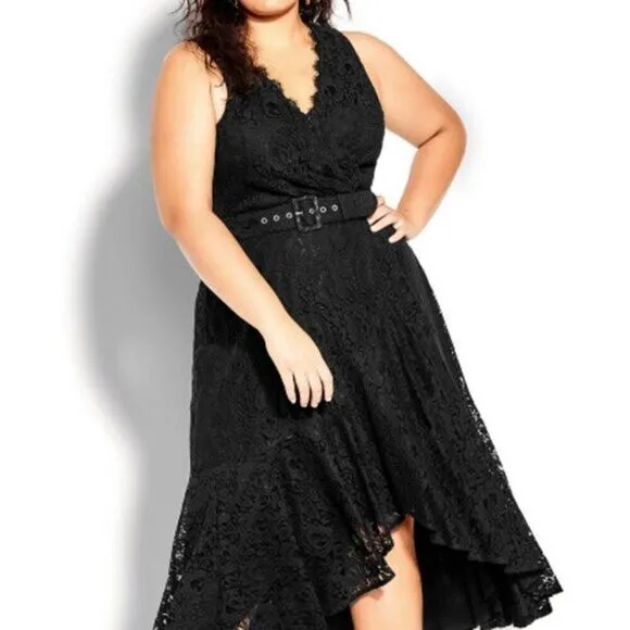 City Chic Women's Allover Lace Hi-Lo Midi‎ Dress