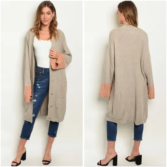 Color Block longline button down cardigan