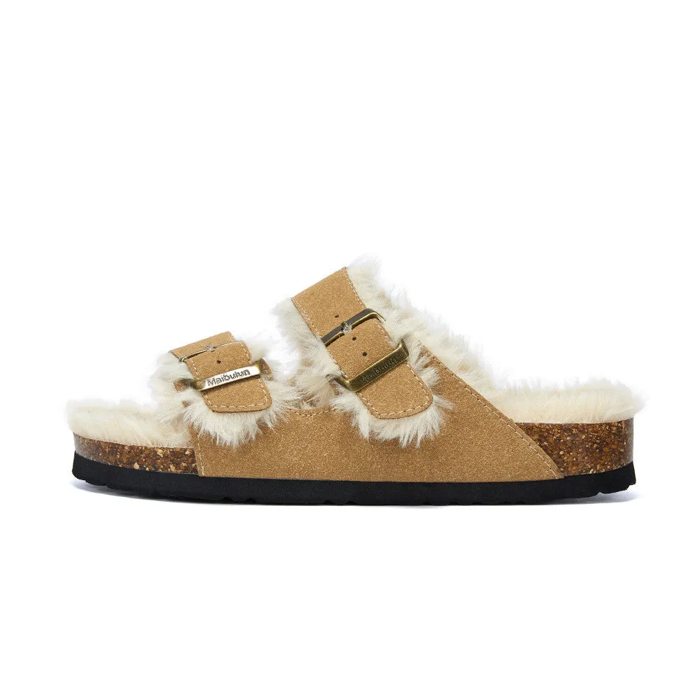 Cork Slippers | Flat-Bottomed Footwear - Autumn & Winter Plush Cork Slippers | Enigma Paris