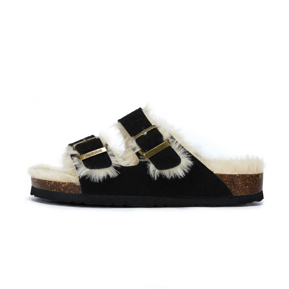 Cork Slippers | Flat-Bottomed Footwear - Autumn & Winter Plush Cork Slippers | Enigma Paris