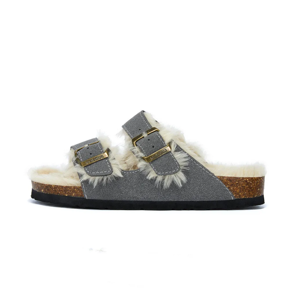 Cork Slippers | Flat-Bottomed Footwear - Autumn & Winter Plush Cork Slippers | Enigma Paris