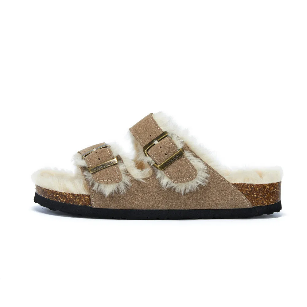 Cork Slippers | Flat-Bottomed Footwear - Autumn & Winter Plush Cork Slippers | Enigma Paris