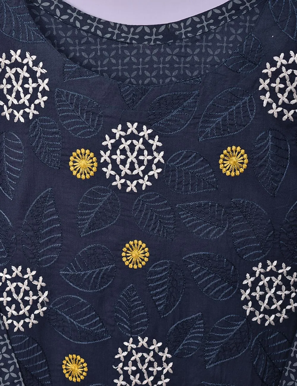 Cotton Printed & Embroidered Kurti - Sunny (P-199-19-Blue)