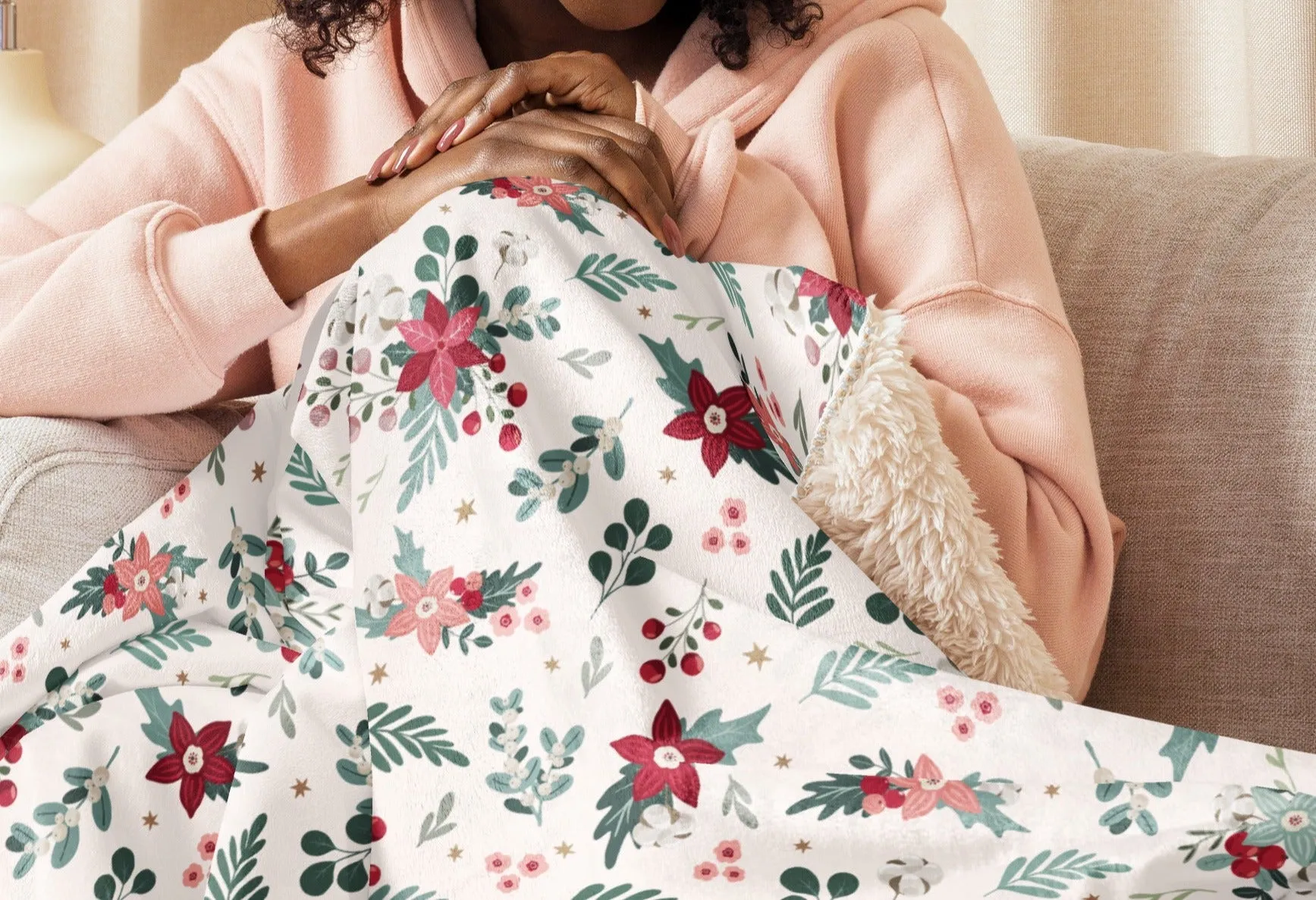 Cozy Christmas Poinsettia Sherpa Blanket