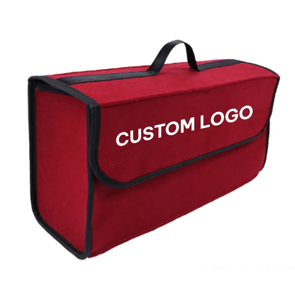 Custom Logo Soft Felt Car Bag Organizer, Folding Car Storage Box Non Slip Fireproof Car Trunk Organizer