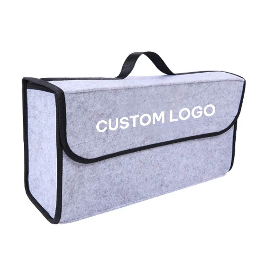 Custom Logo Soft Felt Car Bag Organizer, Folding Car Storage Box Non Slip Fireproof Car Trunk Organizer